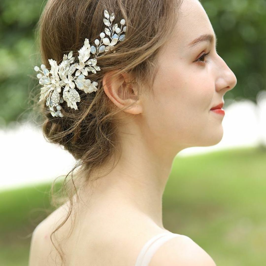 ブライダル ヘッドドレス ウェディング ヘアアクセサリー ホワイト 髪飾 結婚式 レディースのアクセサリー(その他)の商品写真