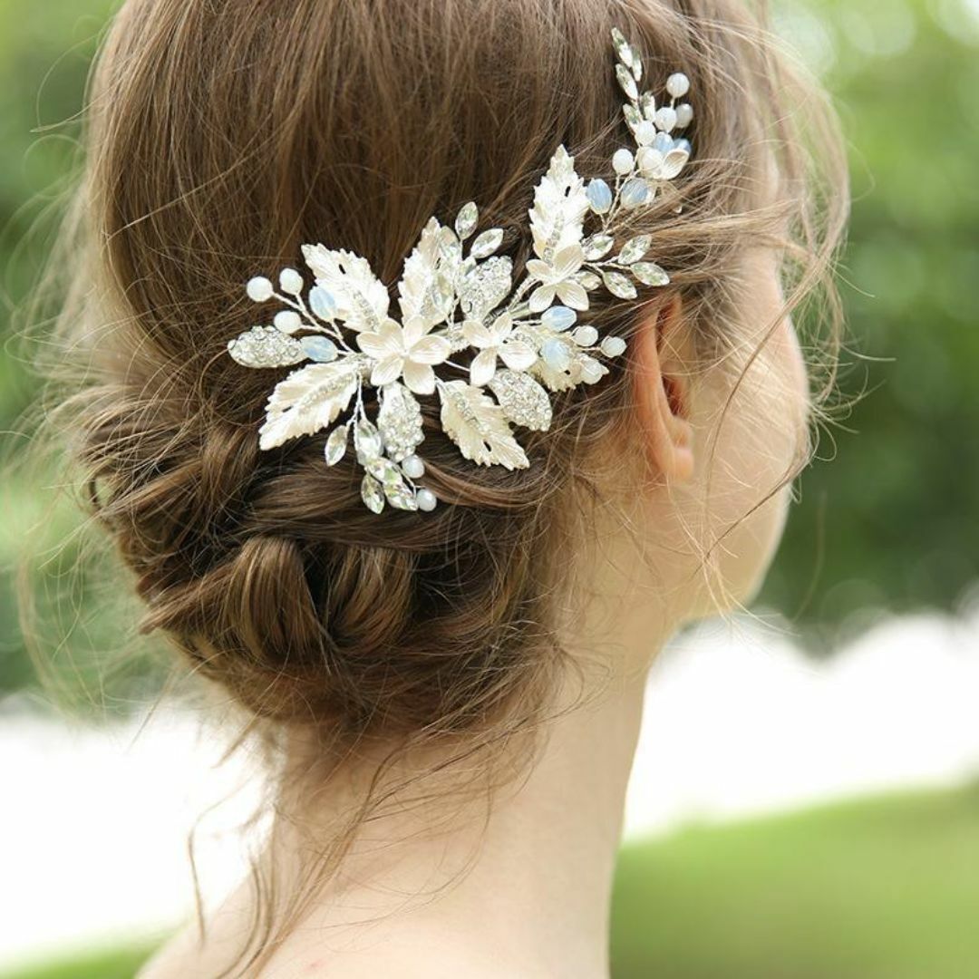 ブライダル ヘッドドレス ウェディング ヘアアクセサリー ホワイト 髪飾 結婚式 レディースのアクセサリー(その他)の商品写真