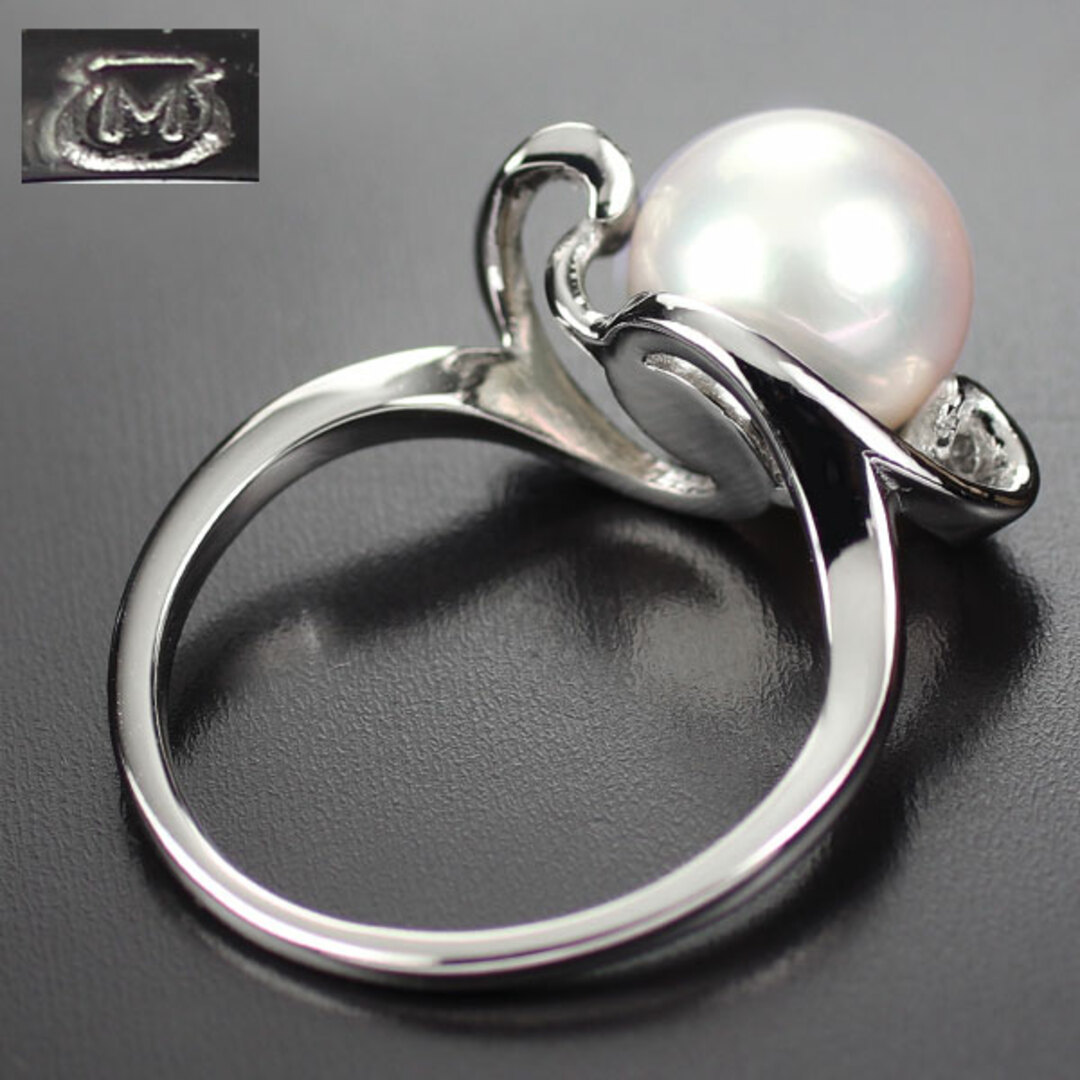 MIKIMOTO(ミキモト)のミキモト Pt900 アコヤ真珠 ダイヤモンド リング 径約8.0mm レディースのアクセサリー(リング(指輪))の商品写真