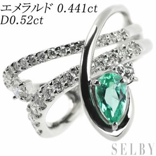 Pt900 ペアシェイプ エメラルド ダイヤモンド リング 0.441ct D0.52ct(リング(指輪))