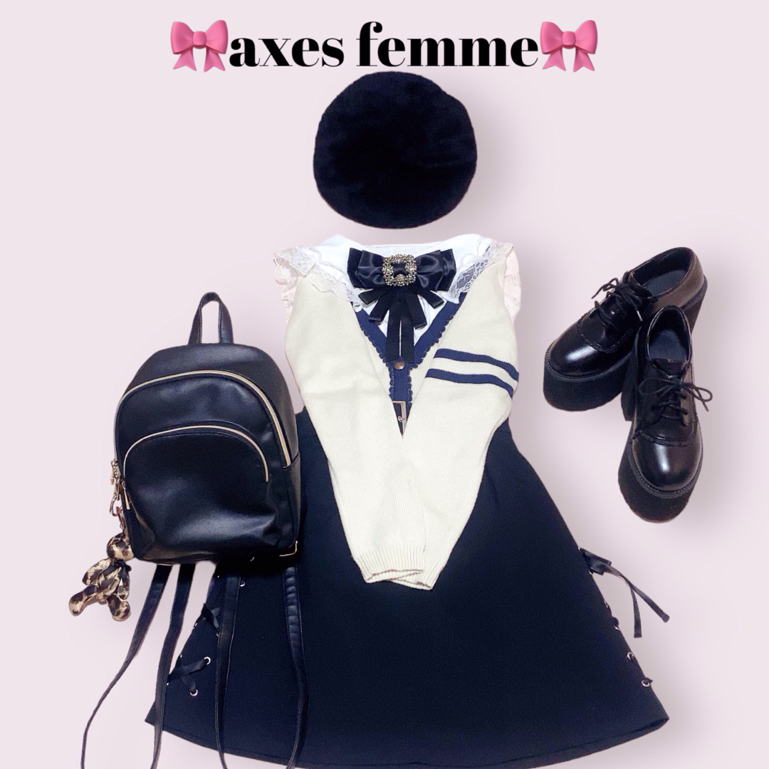 axes femme(アクシーズファム)のaxes femme　エンブレムカーディガン　White　M　ガーリー　レトロ レディースのトップス(カーディガン)の商品写真