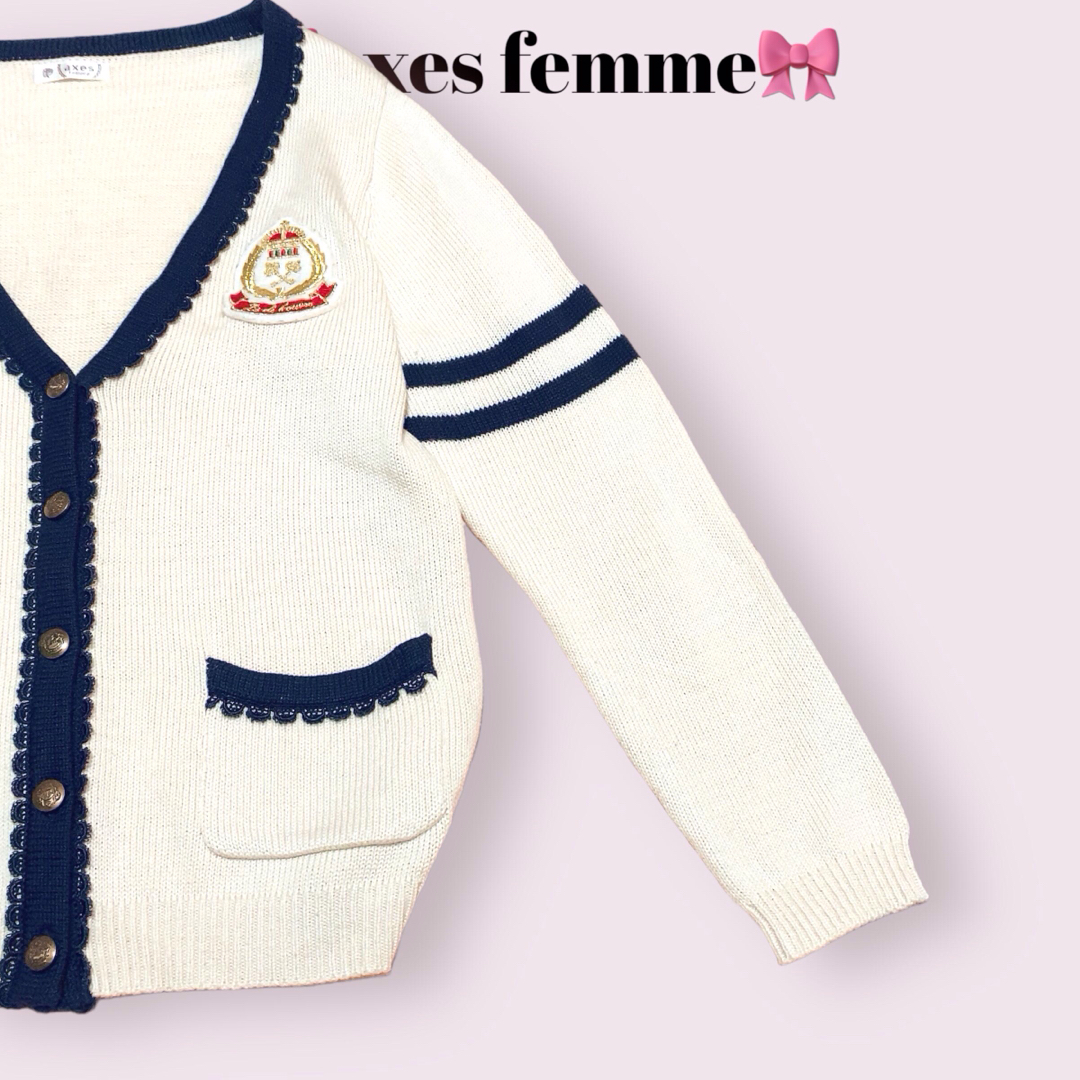 axes femme(アクシーズファム)のaxes femme　エンブレムカーディガン　White　M　ガーリー　レトロ レディースのトップス(カーディガン)の商品写真