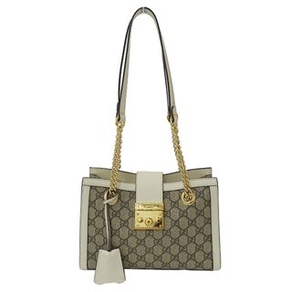 グッチ(Gucci)のグッチ GUCCI バッグ レディース ブランド パドロック ショルダーバッグ  GGスプリームキャンバス ベージュ ホワイト 498156 チェーンショルダー おしゃれ ゴールド金具 おでかけ 大人 【中古】(ショルダーバッグ)