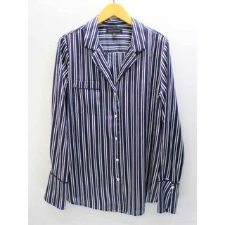 【春物 新入荷】‡BANANA REPUBLIC/バナナ・リパブリック‡パールボタンストライプサテンブラウス/長袖 ネイビー×パープル×ホワイト/紺×紫×白 レディース S【中古】 春夏 423042