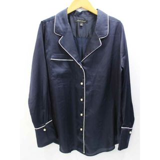 【春物 新入荷】‡BANANA REPUBLIC/バナナ・リパブリック‡パールボタンサテンブラウス/長袖 ネイビー/紺 レディース M【中古】 春夏 423042