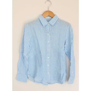 【春夏物 新入荷】●23区×LIBECO/ニジュウサンク×リベコ●リネンギンガムチェックシャツ/ブラウス/長袖 ブルー×ホワイト/青×白 レディース 32【中古】春夏 623042