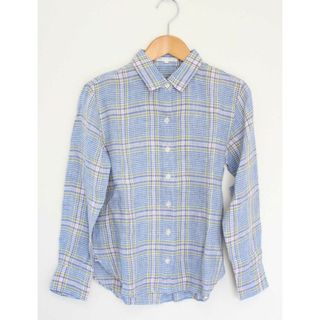 ニジュウサンク(23区)の【春夏物 新入荷】●23区×LIBECO/ニジュウサンク×リベコ●リネンチェックシャツ/ブラウス/七分袖 ブルー/青 レディース 32【中古】春夏 623042(シャツ/ブラウス(半袖/袖なし))