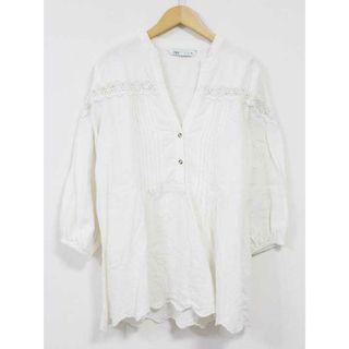 ザラ(ZARA)の【春物 新入荷】☆ZARA/ザラ☆レース切替コットンリネンブラウス/シャツ/ブラウス/長袖/Vネック/カジュアル アイボリー レディース S【中古】春夏 923042(シャツ/ブラウス(半袖/袖なし))