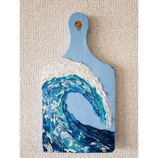 アクリル画　アート　インテリア　絵画　テクスチャーアート　海の絵　サーフィン(置物)