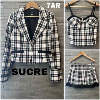 SUCRE 3点セット スカート スーツ セットアップ ジャケット 黒×白キャミ(セット/コーデ)