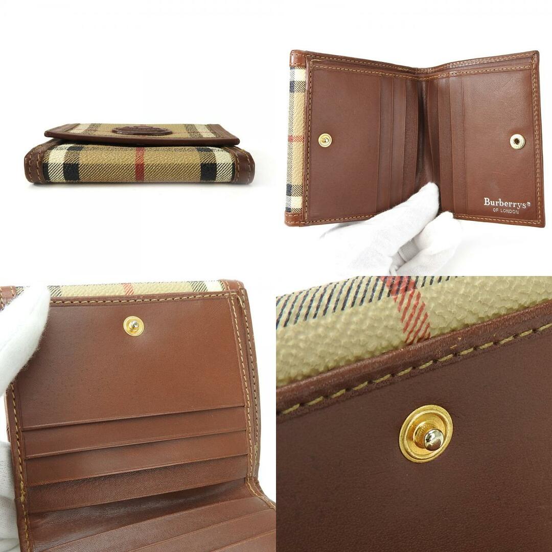 BURBERRY(バーバリー)の【中古】 バーバリーズ 二つ折り財布 ノバチェック PVC レザー ベージュ ブラウン ゴールド金具 コンパクト  Wホック 小物 レディース 女性 Burberrys レディースのファッション小物(財布)の商品写真