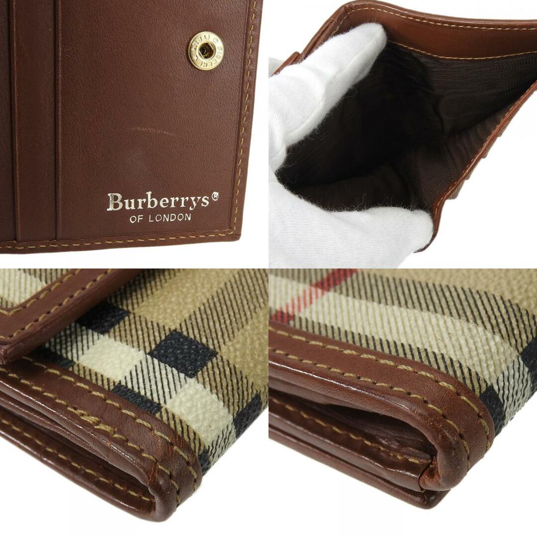 BURBERRY(バーバリー)の【中古】 バーバリーズ 二つ折り財布 ノバチェック PVC レザー ベージュ ブラウン ゴールド金具 コンパクト  Wホック 小物 レディース 女性 Burberrys レディースのファッション小物(財布)の商品写真