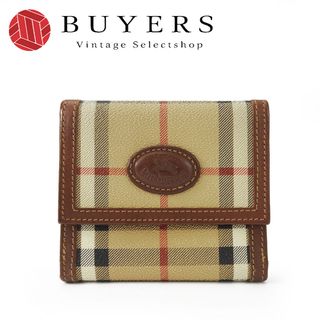 バーバリー(BURBERRY)の【中古】 バーバリーズ 二つ折り財布 ノバチェック PVC レザー ベージュ ブラウン ゴールド金具 コンパクト  Wホック 小物 レディース 女性 Burberrys(財布)