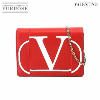 未使用 展示品 ヴァレンティノ ガラヴァーニ VALENTINO GARAVANI V ロゴ チェーン ショルダー バッグ レザー レッド ホワイト VLP 90228569