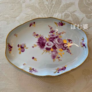 マイセン(MEISSEN)の【アンティークマイセン】18世紀／楕円皿 トレイ「マイセン真骨頂の花絵付」(陶芸)