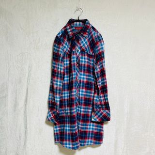 トミーガール(tommy girl)のTommygirl シャツワンピース　レッド系チェック　サイズS(ひざ丈ワンピース)