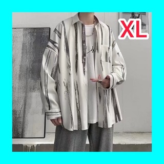 シャツ 長袖 XL 白 シンプル ストリート メンズ(シャツ)