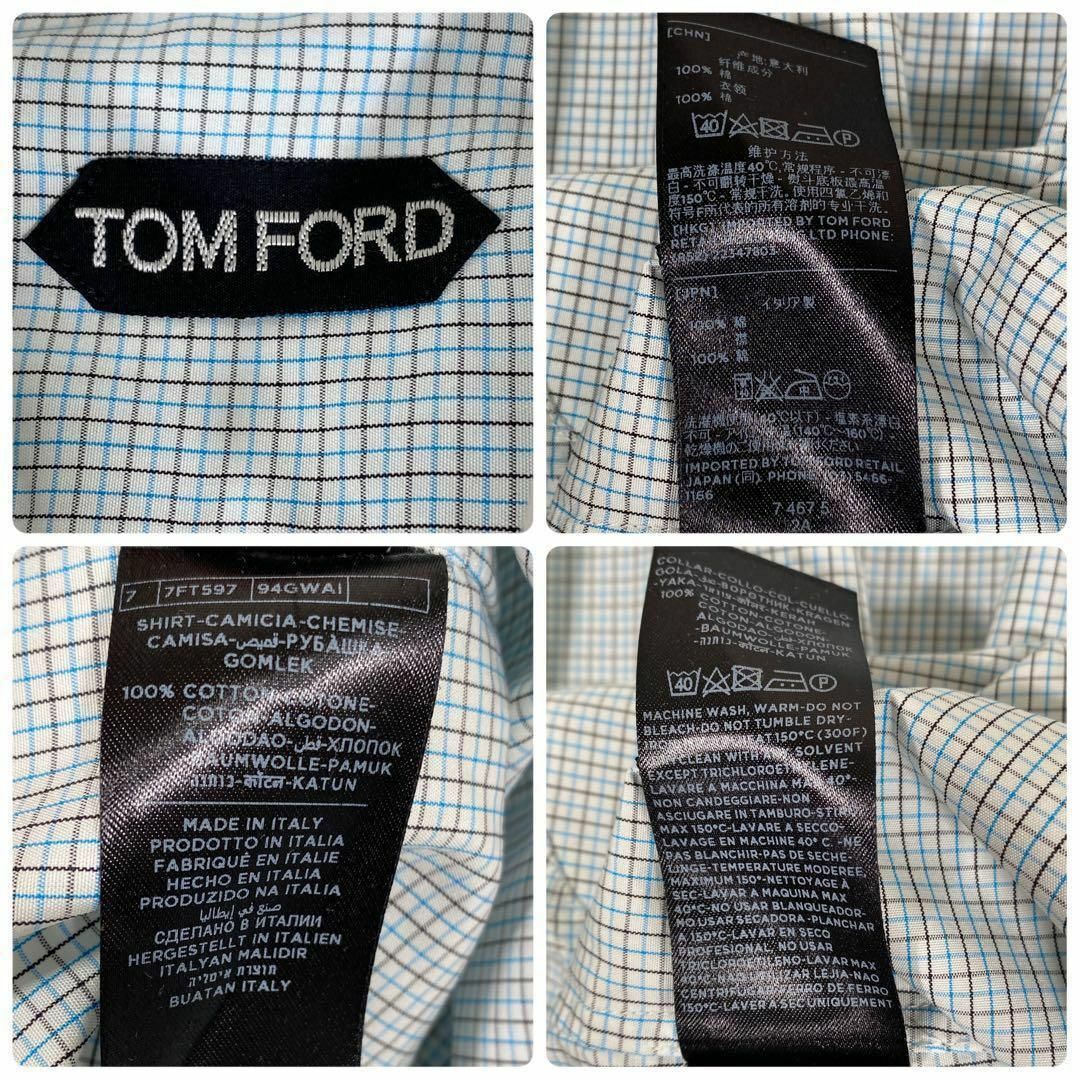 TOM FORD(トムフォード)のトムフォード　グラフチェッククレリックシャツ　ホワイト×ブルー　41/16 メンズのトップス(シャツ)の商品写真