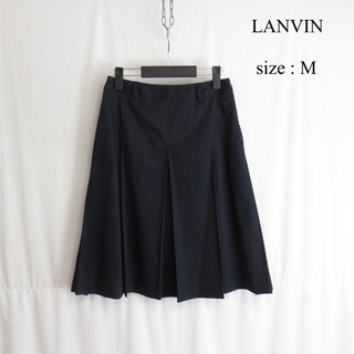 ランバン(LANVIN)の良品 LANVIN コットン フレア タック スカート ボトムス 38 ネイビー(ひざ丈スカート)