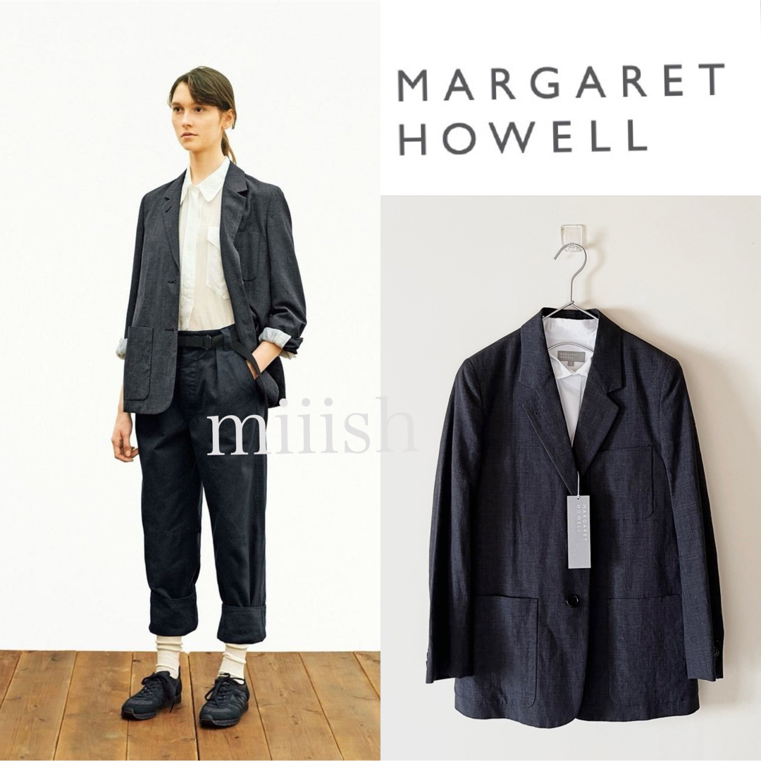 MARGARET HOWELL(マーガレットハウエル)の未使用 マーガレットハウエル プリンスチェック柄ウールリネンブレザー7.3万 レディースのジャケット/アウター(テーラードジャケット)の商品写真