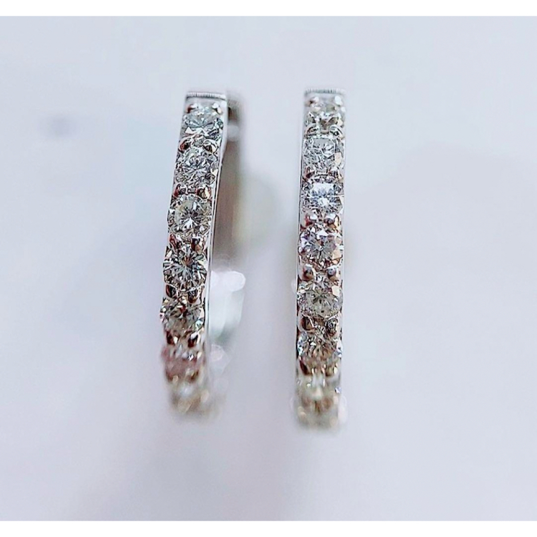 即決価格★0.20ct★✨ダイヤモンドK18WGフープ中折れピアスイヤリング レディースのアクセサリー(ピアス)の商品写真