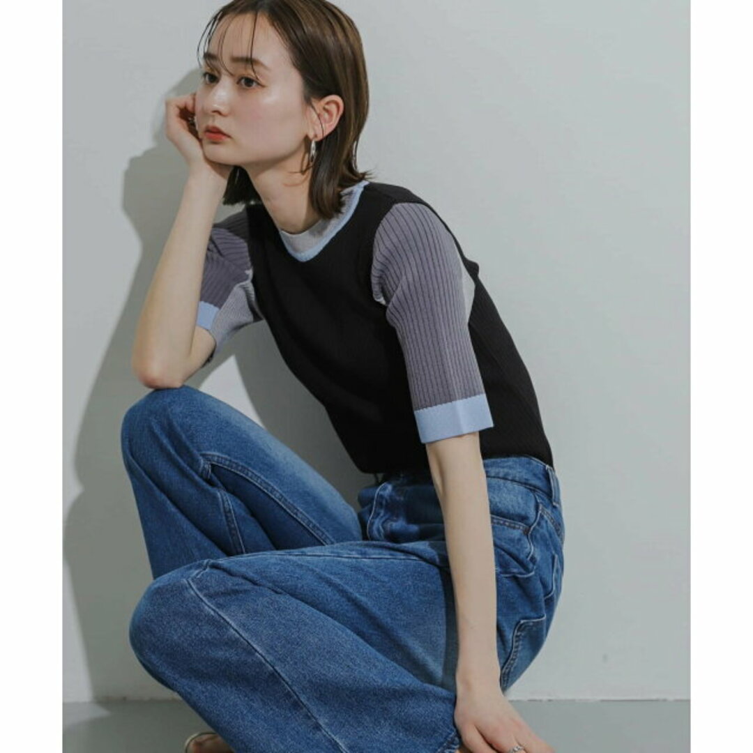 SENSE OF PLACE by URBAN RESEARCH(センスオブプレイスバイアーバンリサーチ)の【WHT×NVY】カラーブロッキングコンパクトセーター レディースのトップス(ニット/セーター)の商品写真