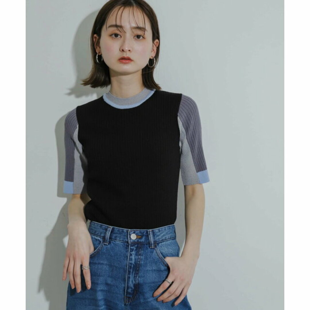 SENSE OF PLACE by URBAN RESEARCH(センスオブプレイスバイアーバンリサーチ)の【WHT×NVY】カラーブロッキングコンパクトセーター レディースのトップス(ニット/セーター)の商品写真