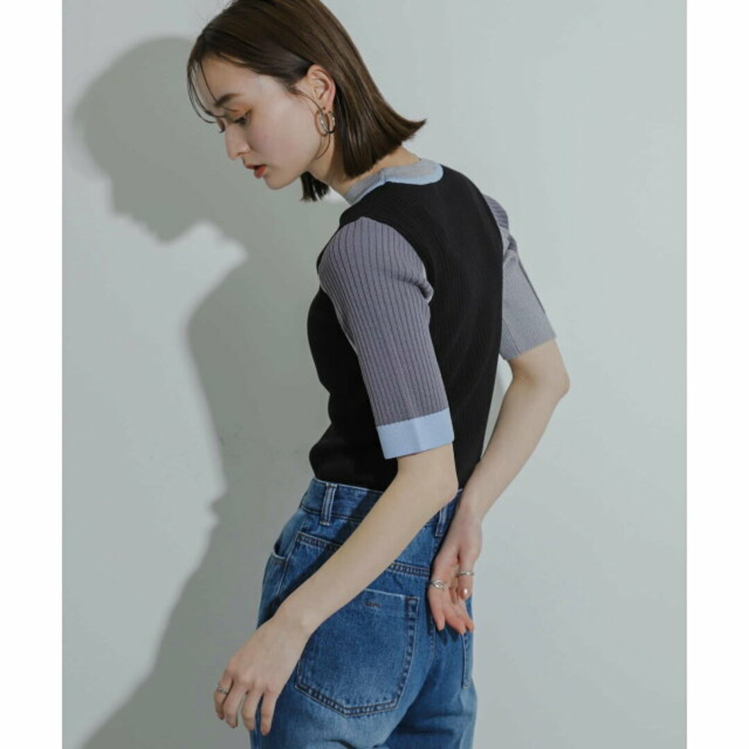 SENSE OF PLACE by URBAN RESEARCH(センスオブプレイスバイアーバンリサーチ)の【WHT×NVY】カラーブロッキングコンパクトセーター レディースのトップス(ニット/セーター)の商品写真