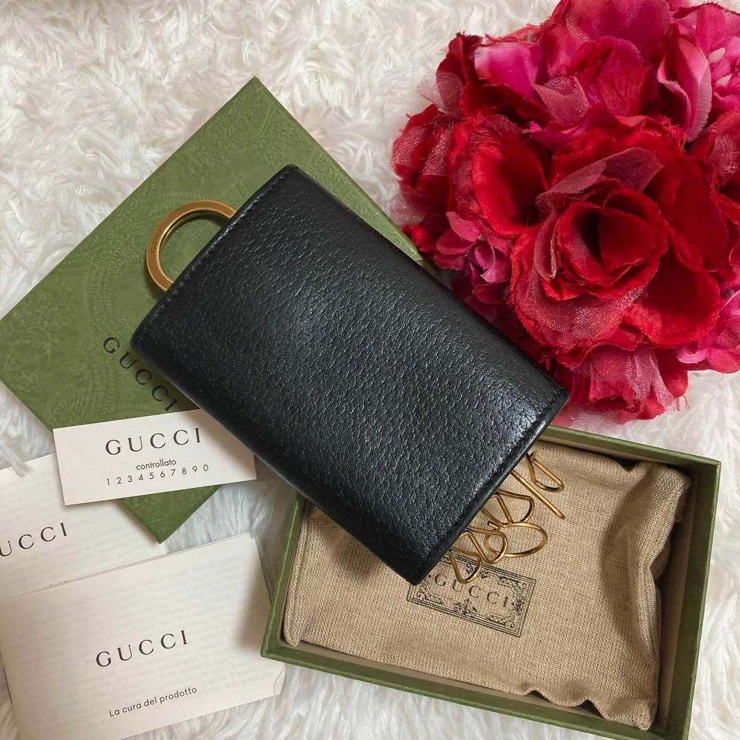 美品】GUCCI　キーケース　6連　 マーモント　レザー ブラック　ゴールド