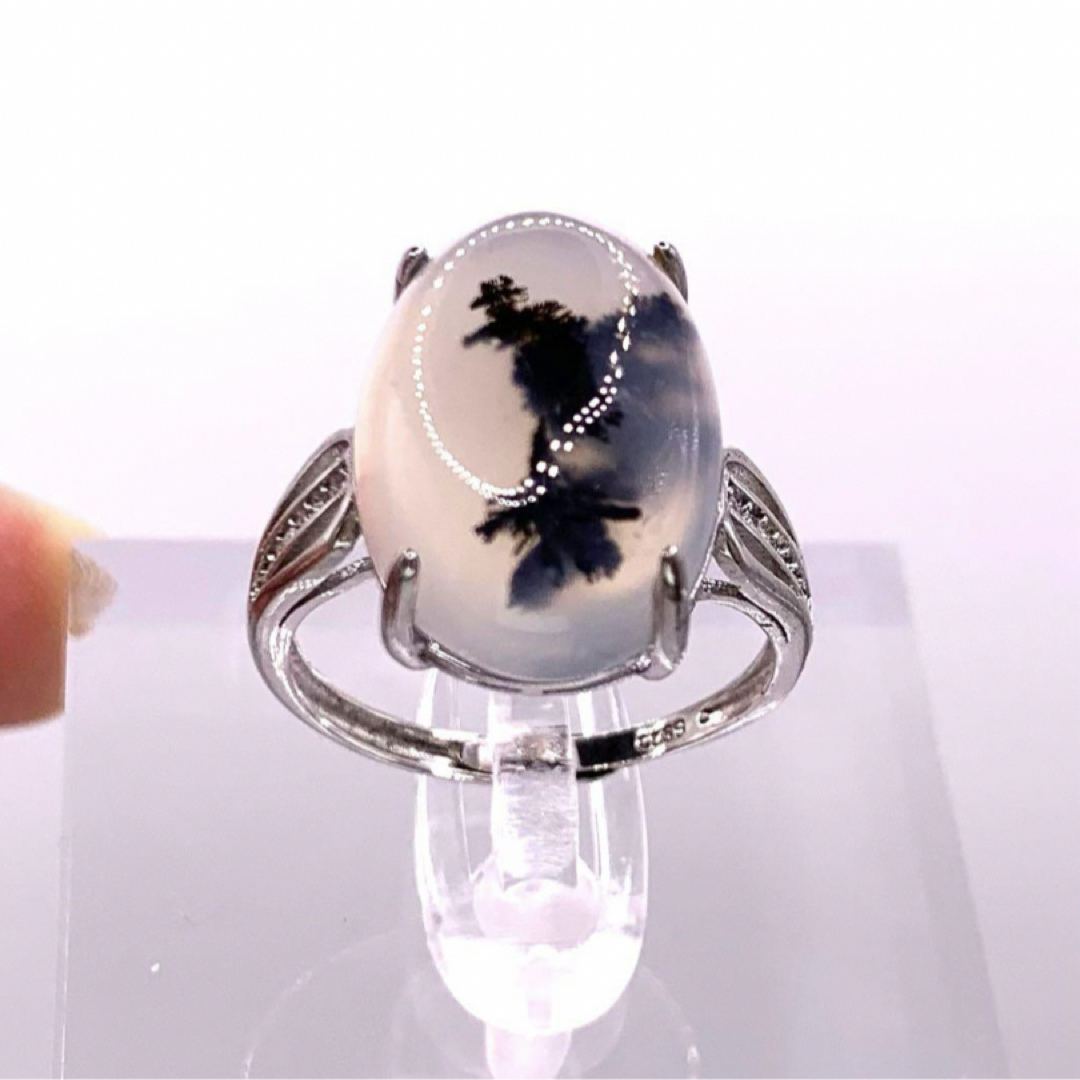 希少　デンドライトアゲート　瑪瑙　S925 天然石　パワーストーン　指輪 レディースのアクセサリー(リング(指輪))の商品写真
