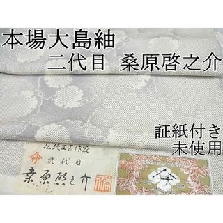 平和屋1■極上　本場大島紬　白大島紬の巨匠　桑原織物伝統工芸作家　二代目　桑原啓之介　９マルキ　月世界　証紙付　逸品　未使用4s640(着物)