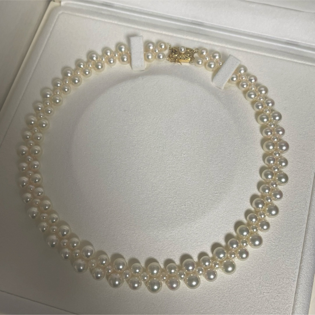 MIKIMOTO(ミキモト)の【極美品】ミキモトK18 3連編みパールネックレス7.5-4.5mm約42cm レディースのアクセサリー(ネックレス)の商品写真