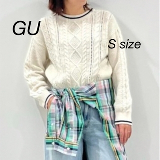 着用1回 GU ラインケーブルセーター(長袖)(ニット/セーター)