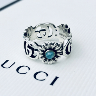 グッチ(Gucci)の美品 グッチ 指輪 マザーオブパール フラワー ターコイズ 9.5号(リング(指輪))
