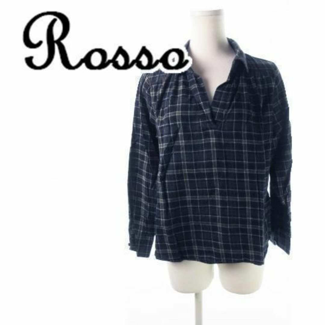 ROSSO(ロッソ)のロッソ シャツ 長袖 チェック スキッパー F ブルー 210730YH20A レディースのトップス(シャツ/ブラウス(長袖/七分))の商品写真