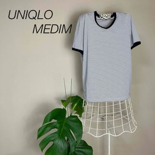 ユニクロ(UNIQLO)の【美品】UNIQLO MEDIM ユニクロ　Tシャツ　Vネック　ストライプ(Tシャツ(半袖/袖なし))