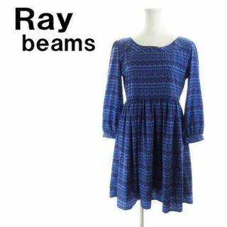 Ray BEAMS - レイビームス ワンピース ミニ 七分袖 幾何学 0 青 210804YH6A