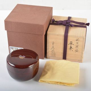 茶道具　加賀蒔絵師　竹内幸斎作　螺鈿装飾　鈴虫蒔絵　平棗　共箱　V　R6957(漆芸)