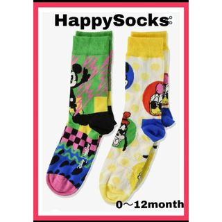 ハッピーソックス(Happy Socks)のc77 HappySocks ミッキー Disney ベビー靴下 お祝い 2足組(靴下/タイツ)