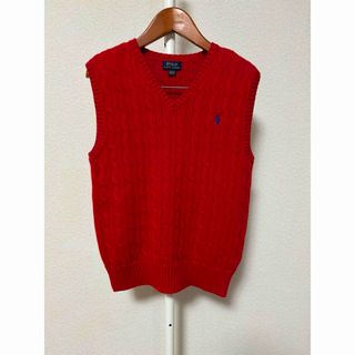 ラルフローレン(Ralph Lauren)のラルフローレン　ケーブル編みコットンベスト　赤　M(ベスト/ジレ)