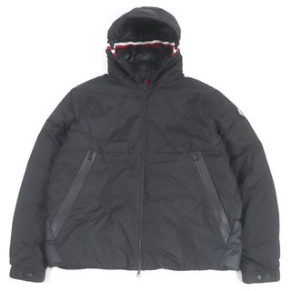 モンクレール(MONCLER)の美品□MONCLER モンクレール 2022年製 MELAMPYRE トリコロール ロゴワッペン付き フーデッド ライトダウンジャケット ブラック 5 ブルガリア製 正規品 メンズ(ダウンジャケット)