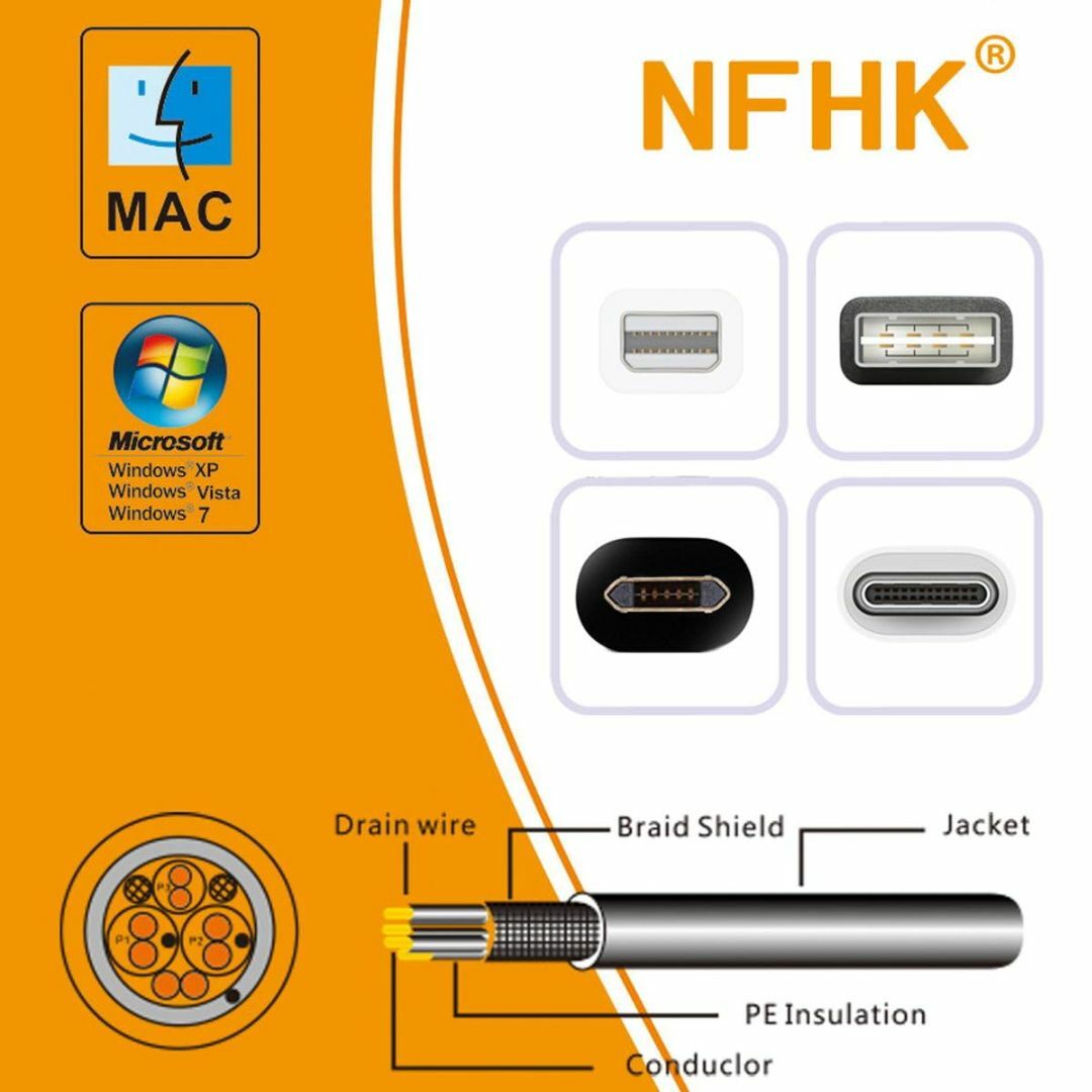 【スタイル:DC2.0x0.7mm】NFHK 2個/ロット 150cm 24AW スマホ/家電/カメラのPC/タブレット(PC周辺機器)の商品写真