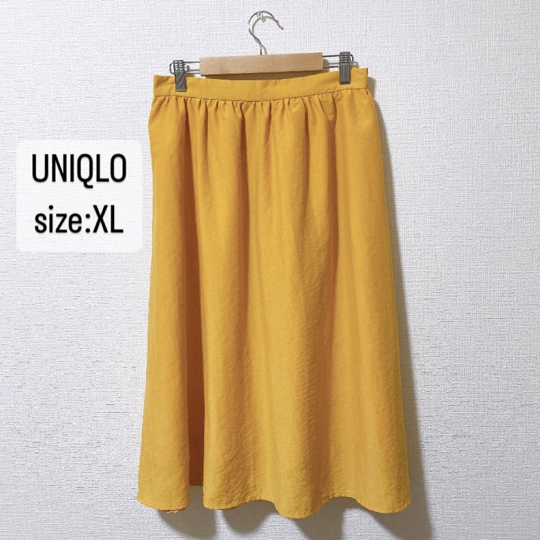 UNIQLO(ユニクロ)のUNIQLO   ギャザーフレアスカート　ライトオレンジ　XL レディースのスカート(ひざ丈スカート)の商品写真