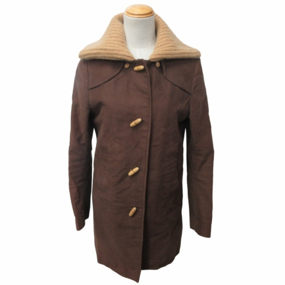 MANDO(マンドゥ)のマンド コート ジャケット 襟カシミヤ ウッドボタン 茶 M ■GY31 レディースのジャケット/アウター(その他)の商品写真
