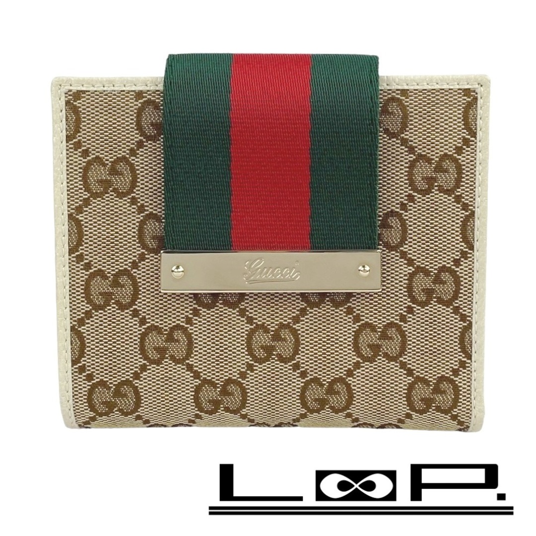 Gucci(グッチ)の■新同■　グッチ GG キャンバス シェリー 二つ折り 財布 コンパクト ウォレット ブラウン アイボリー 181670 箱 【125935】 レディースのファッション小物(財布)の商品写真