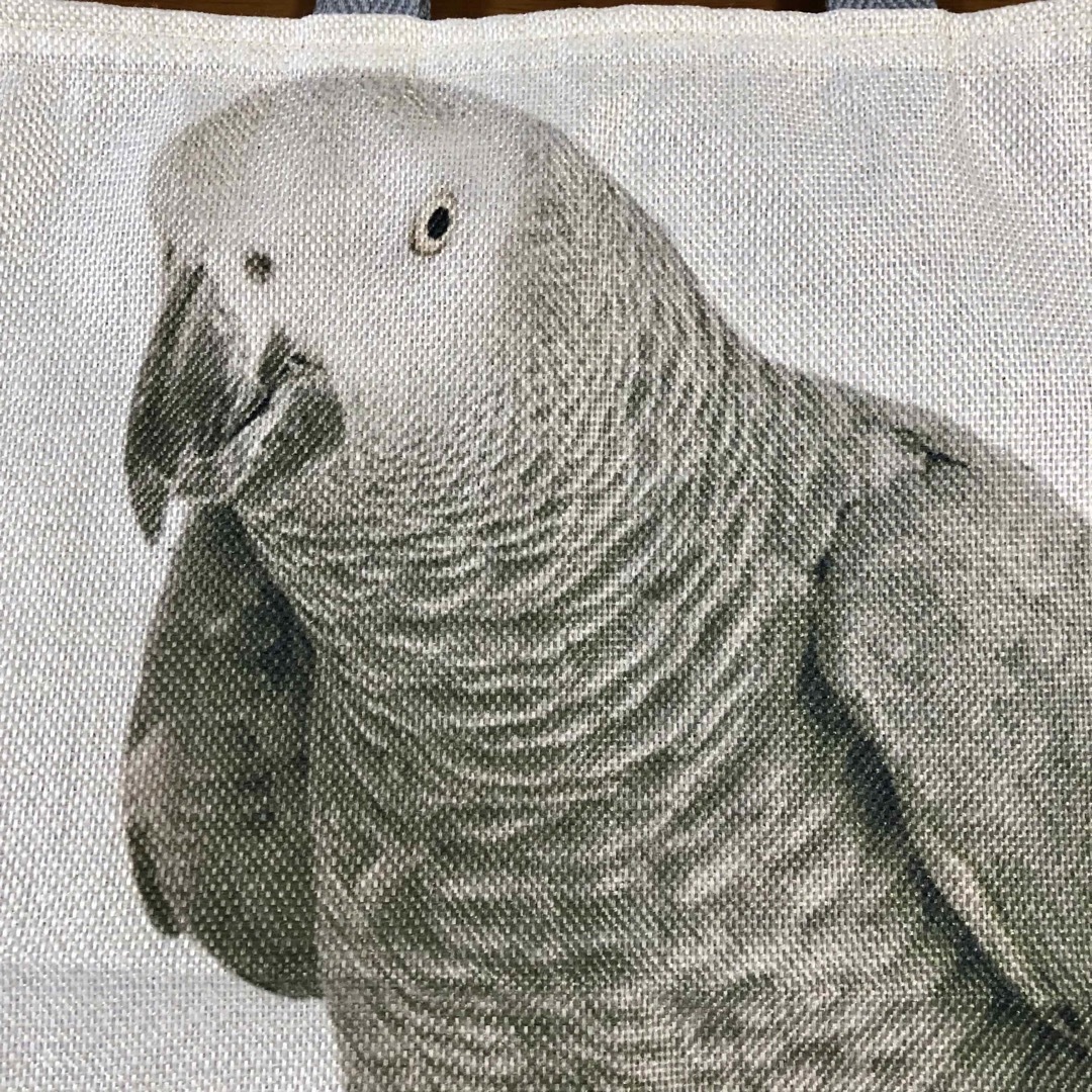 ハンドメイド ぺたんこBigトートバッグ 鳥柄 ヨウム ハンドメイドのファッション小物(バッグ)の商品写真