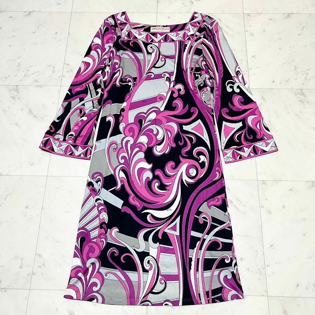 EMILIO PUCCI(エミリオプッチ)のEMILIO PUCCI プッチ柄 スクエアカットワンピース ジャージー生地 レディースのワンピース(ひざ丈ワンピース)の商品写真