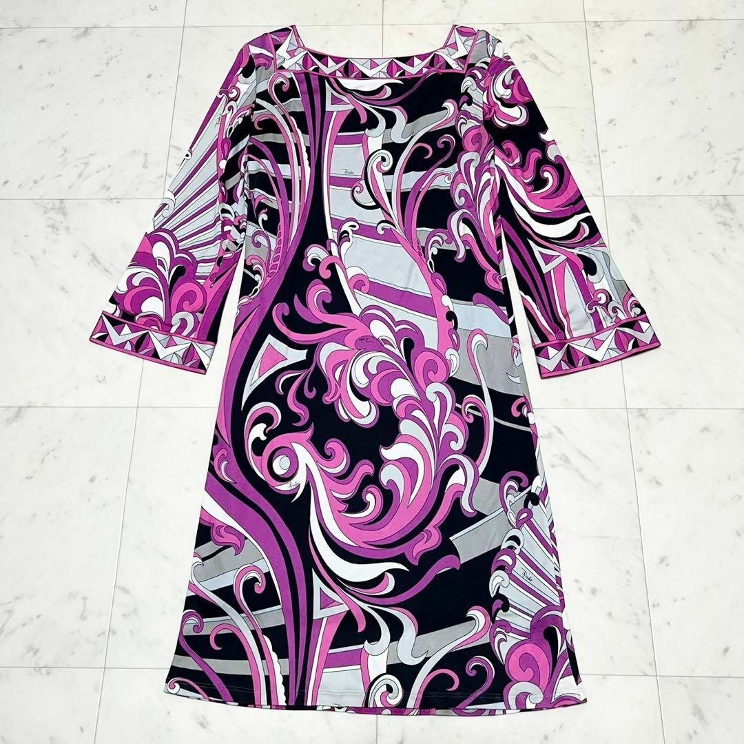 EMILIO PUCCI(エミリオプッチ)のEMILIO PUCCI プッチ柄 スクエアカットワンピース ジャージー生地 レディースのワンピース(ひざ丈ワンピース)の商品写真