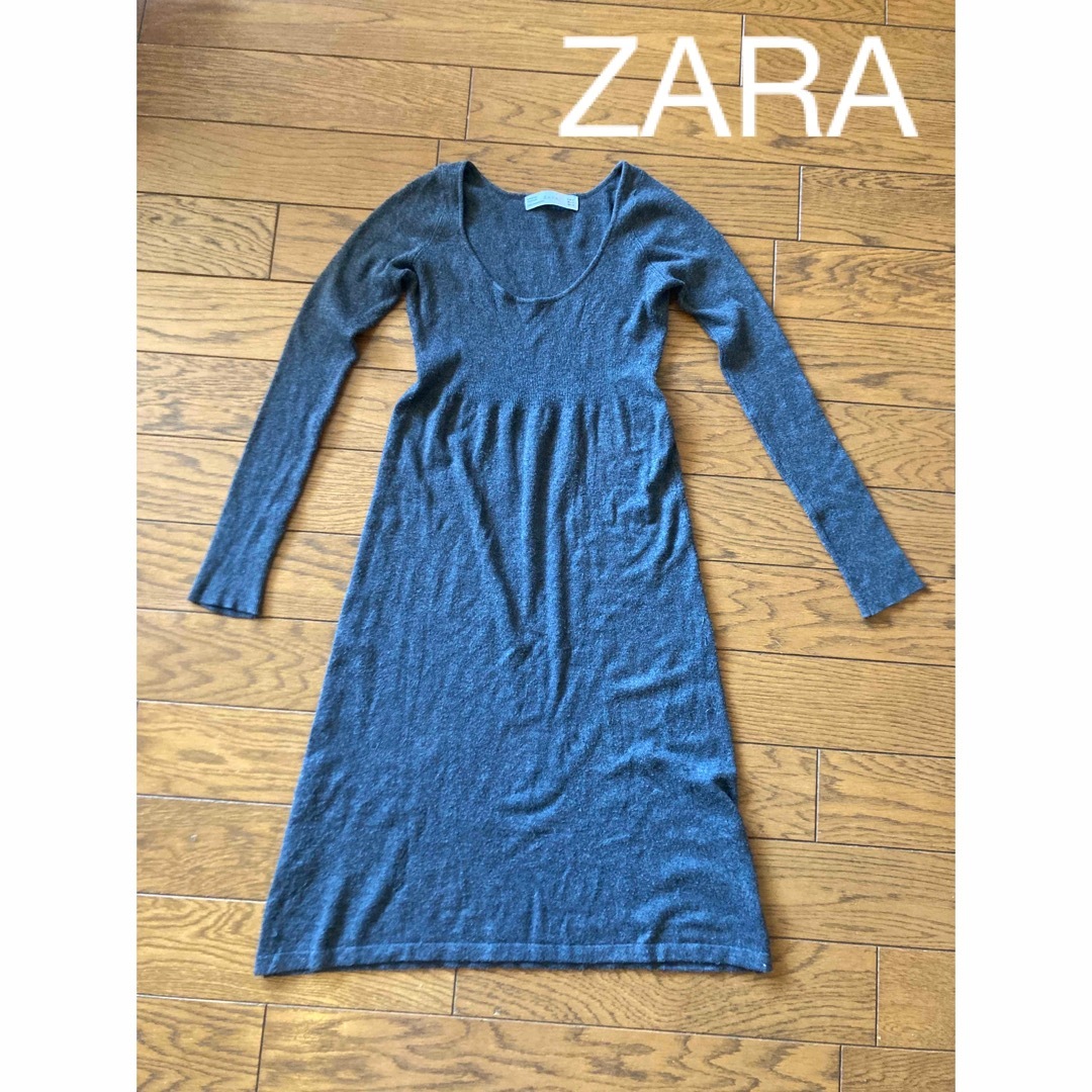 ZARA(ザラ)のワンピース　ニット　ZARA ザラ　長袖　グレー　春　ニットワンピ レディースのワンピース(ひざ丈ワンピース)の商品写真