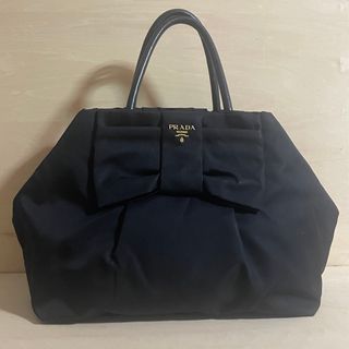 プラダ(PRADA)の美品★ PRADA プラダ テスート ナイロン ハンドバッグ リボン ブラック(ハンドバッグ)